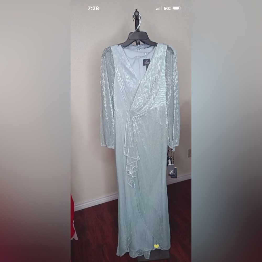 Adrianna Papell White Bishop Sleeve Gown
